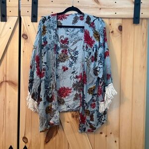 Umgee Floral Kimono Cardigan - Red, Gray, Cream